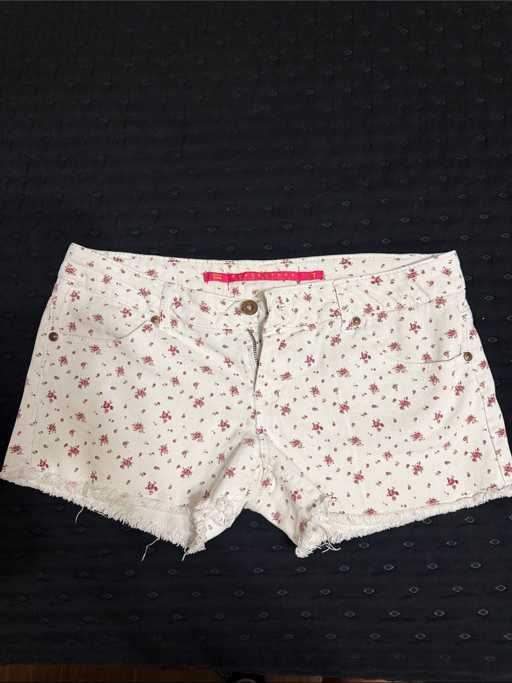 Tinseltown White Denim Shorts with Pink Floral Print
